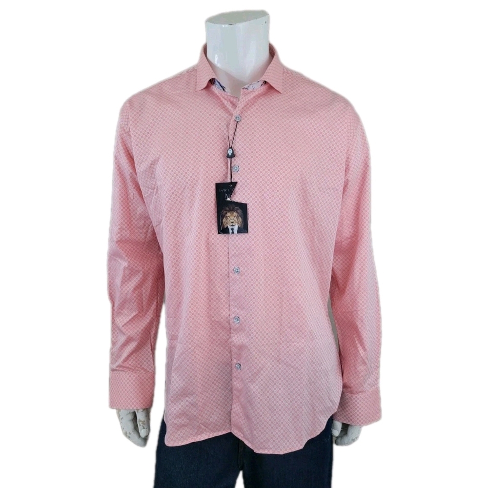 Maceoo Paris Men's Pink Button Down Long Sleeve Shirt Geometric Size XXL NWT New